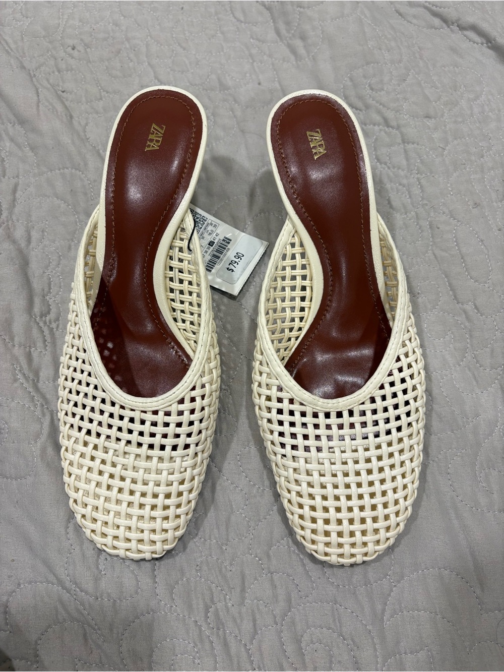 ZARA Cream Woven Slip-On Mules